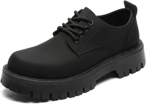 Men's Leather Platform Formal Oxford Shoes Classic Round-Toed Chunky Non-Slip Comfortable Formal Lace-Up Casual Suit Shoes Work Wedding Derby Shoes
