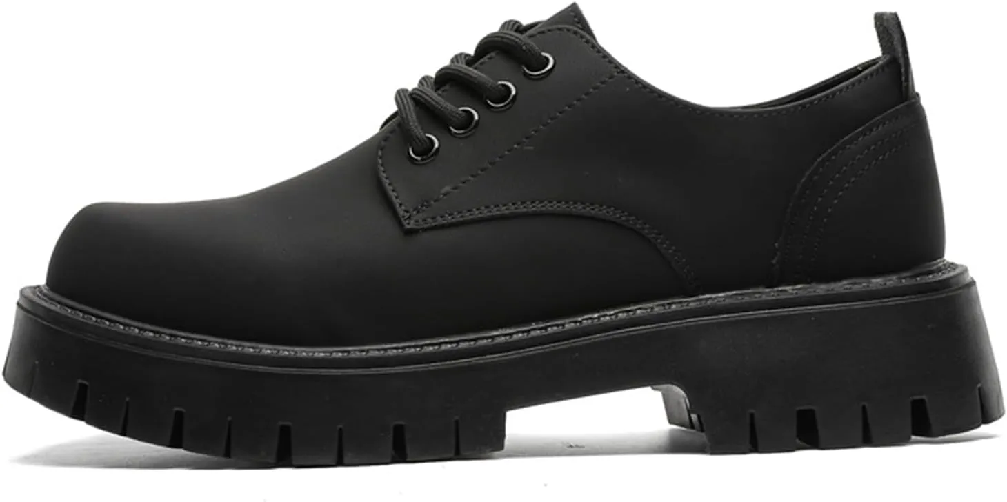 Men's Leather Platform Formal Oxford Shoes Classic Round-Toed Chunky Non-Slip Comfortable Formal Lace-Up Casual Suit Shoes Work Wedding Derby Shoes