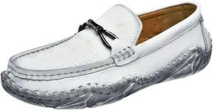 Mens Loafers Shoe Round Toe Crocodile Print Leather Flat Heel Resistant Comfortable Party Classic Slip On