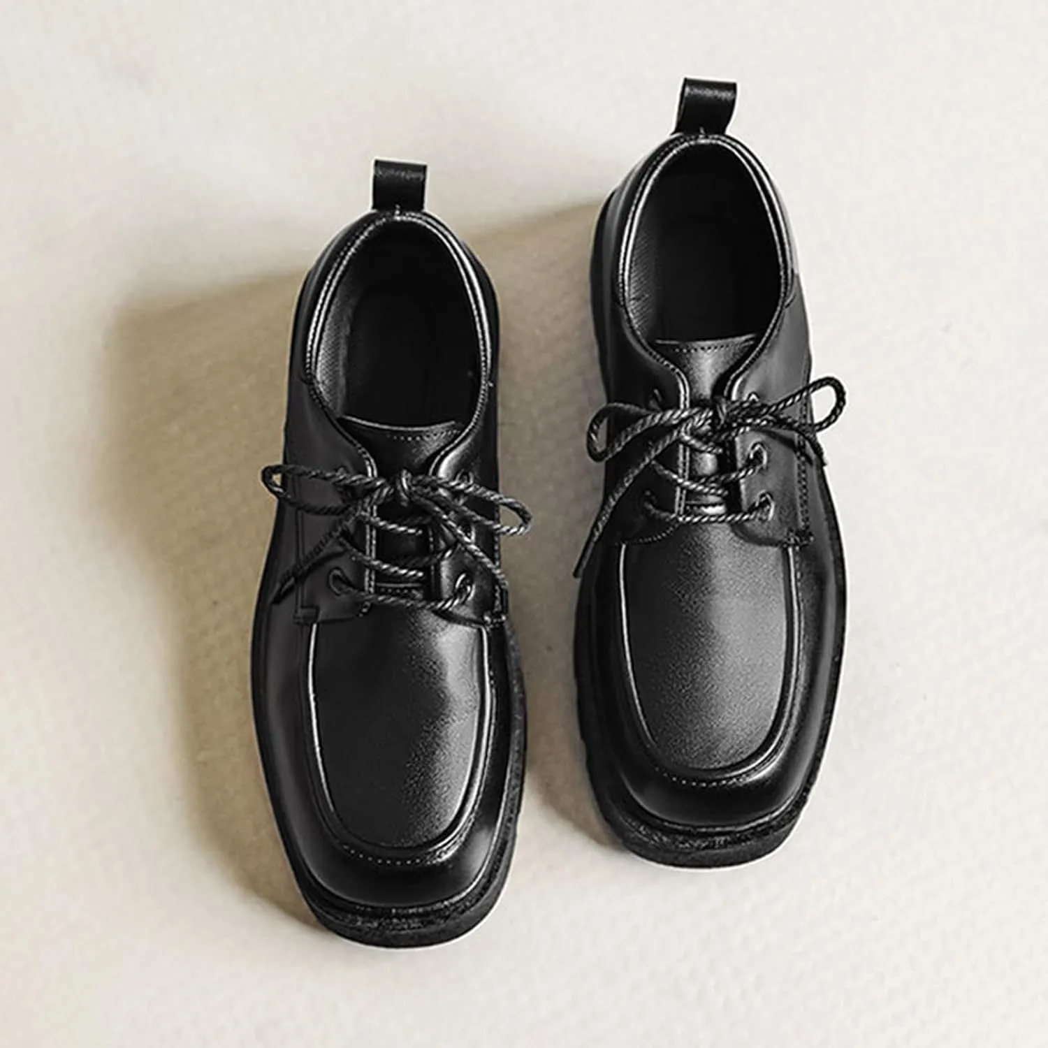 Men's Lug Sole Classic Oxford Shoes Square Head Leather Chunky Platform Non-Slip Lace-Up Dress Work Shoes Fashion Casual Business Shoes