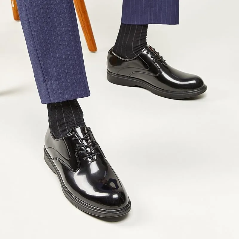 Mens Patent Leather Oxford Dress Shoes British Style Genuine Leather Round Toe Lace Up Business Formal Office