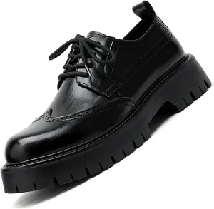 Men's Platform Wingtip Brogue Dress Shoes Vintage Leather Oxford Derby Shoes Casual Work Business Dress Office Shoes