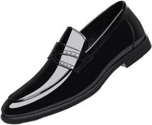 Men's Slip On Pointed Toe Classic Formal Business Dress Shoes Shiny Patent Leather Breathable Brogue Oxfords Shoes for Men