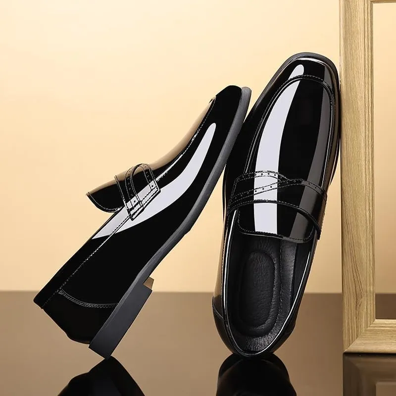 Men's Slip On Pointed Toe Classic Formal Business Dress Shoes Shiny Patent Leather Breathable Brogue Oxfords Shoes for Men