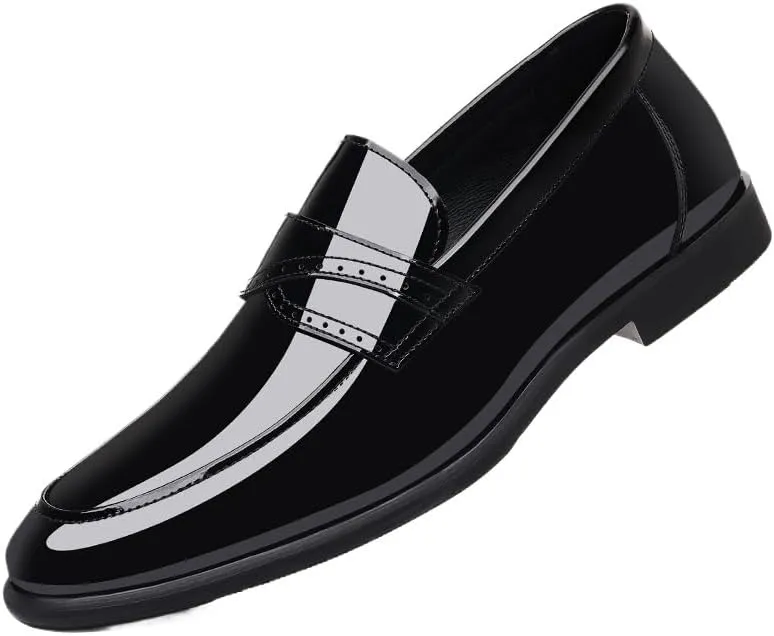 Men's Slip On Pointed Toe Classic Formal Business Dress Shoes Shiny Patent Leather Breathable Brogue Oxfords Shoes for Men