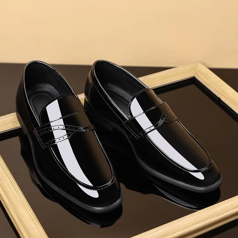Men's Slip On Pointed Toe Classic Formal Business Dress Shoes Shiny Patent Leather Breathable Brogue Oxfords Shoes for Men