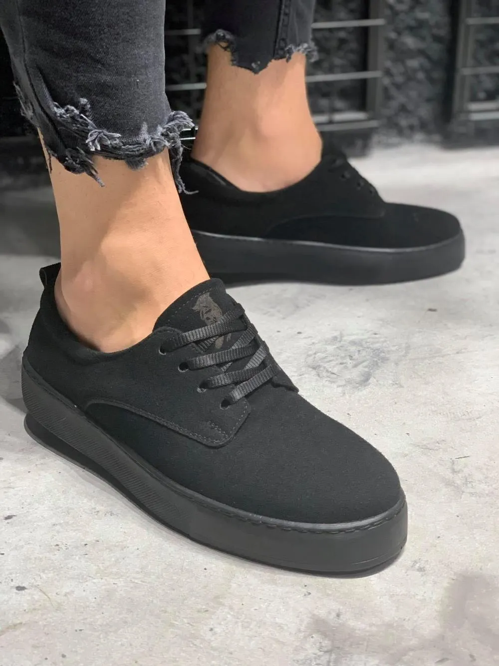 Men's Sneaker Casual Shoes 077 Black Suede (Black Sole)