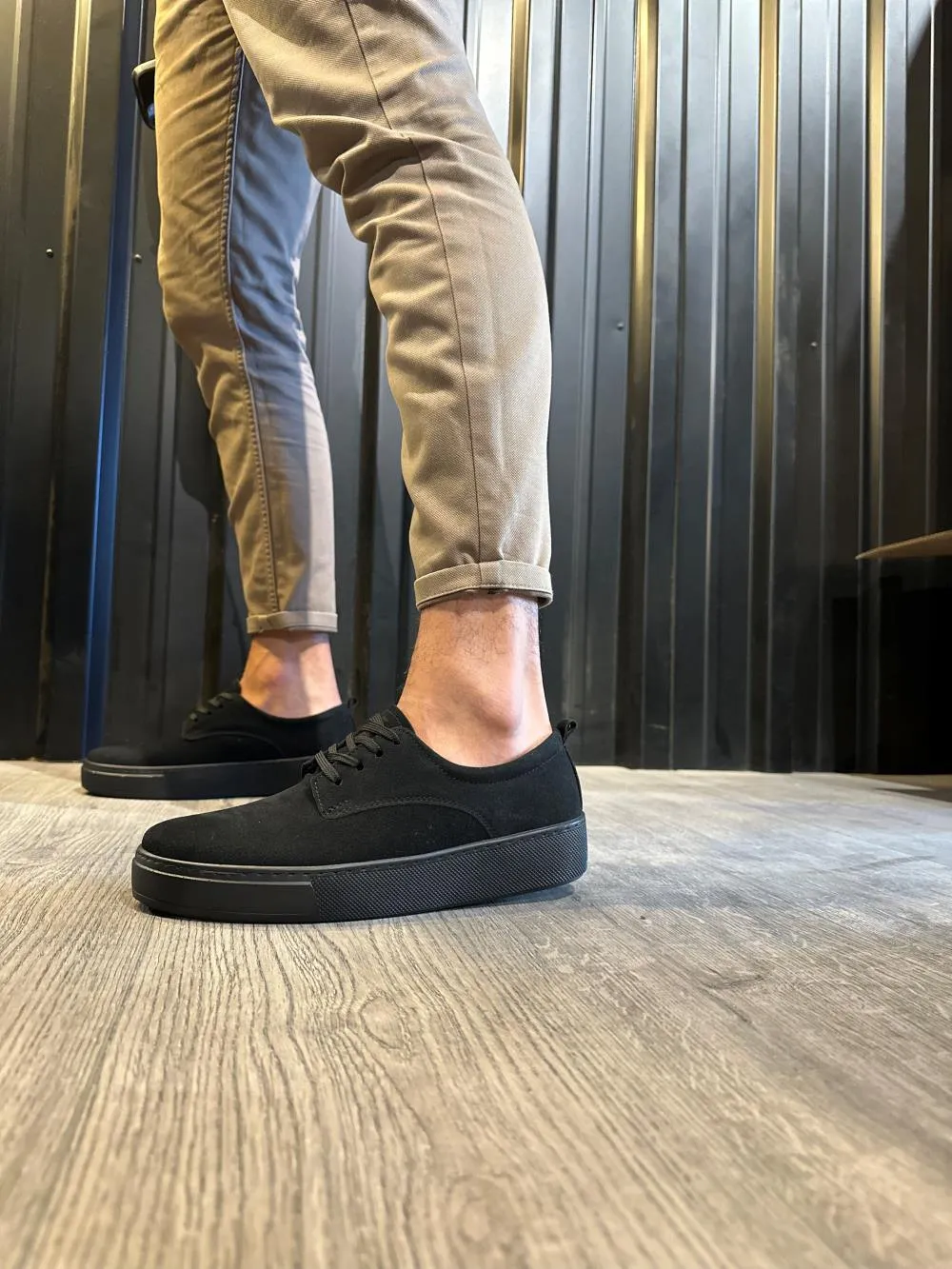 Men's Sneaker Casual Shoes 077 Black Suede (Black Sole)