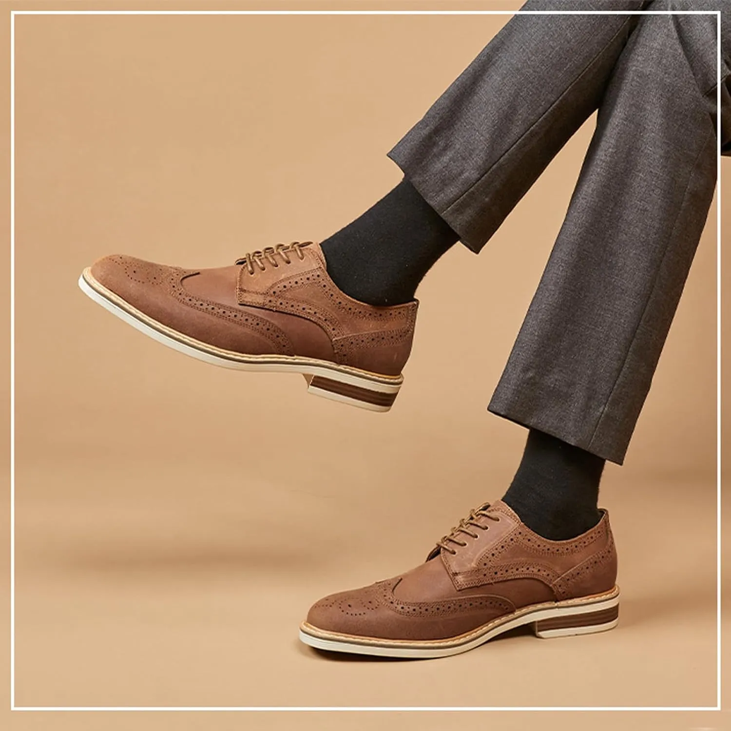 Men's Suede lace-up Brogue Wingtip Oxford Shoes Fashion Pointed Toe Classic Business Oxfords Shoes Wedding Business Dress Leather Shoes