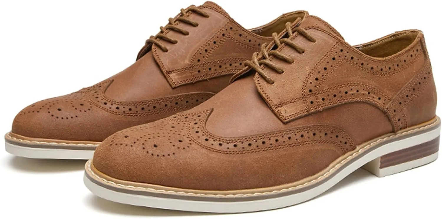 Men's Suede lace-up Brogue Wingtip Oxford Shoes Fashion Pointed Toe Classic Business Oxfords Shoes Wedding Business Dress Leather Shoes