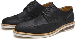 Men's Suede lace-up Brogue Wingtip Oxford Shoes Fashion Pointed Toe Classic Business Oxfords Shoes Wedding Business Dress Leather Shoes