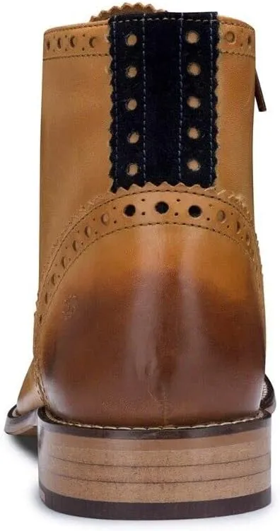 Mens Tan Leather Classic Retro Smart Oxford Formal Laced Vintage Ankle Boots