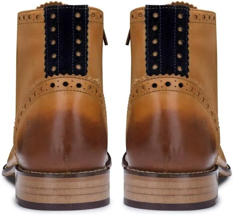 Mens Tan Leather Classic Retro Smart Oxford Formal Laced Vintage Ankle Boots