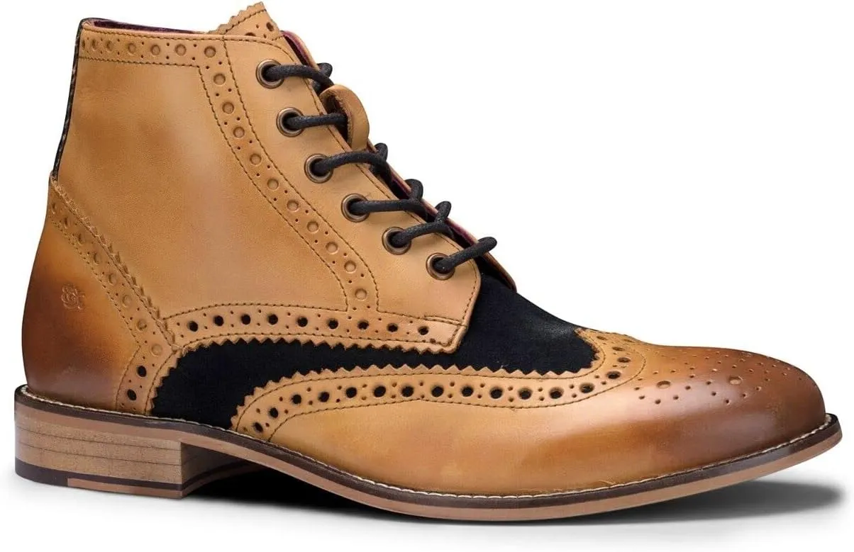 Mens Tan Leather Classic Retro Smart Oxford Formal Laced Vintage Ankle Boots