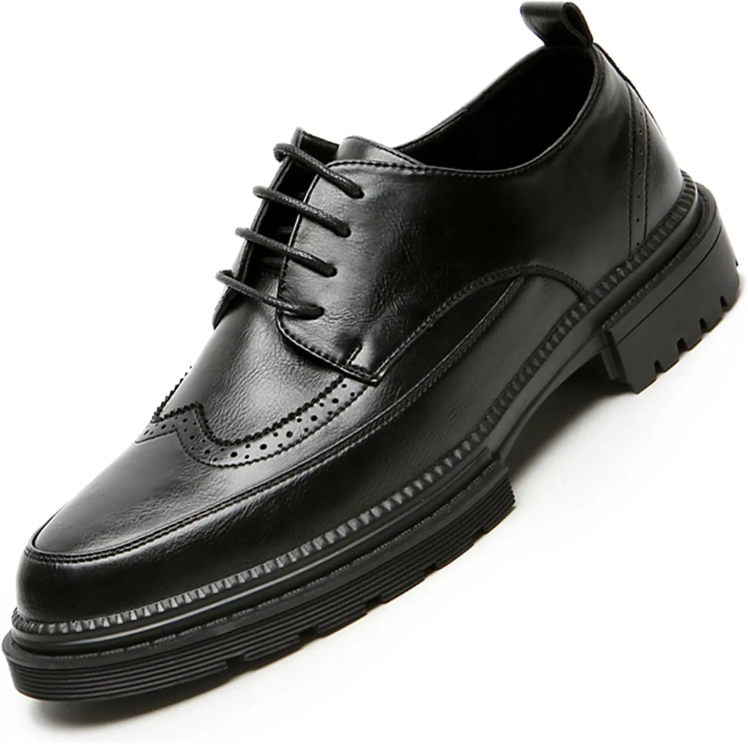 Men's Trendy Brogue Wingtip Dress Shoes Formal Business Casual Lace Up Punched Leather Oxford