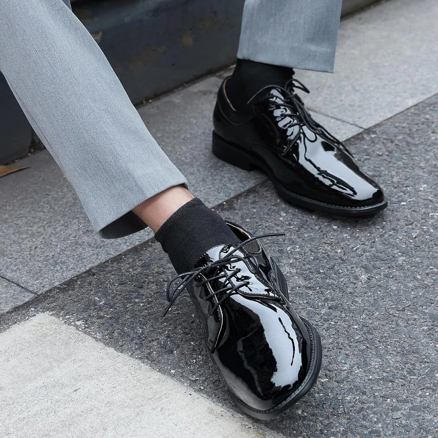 Men's Tuxedo Dress Shoes - Classic Oxfords in Black & White - Formal Suit Shoes with Lace-Up Closure