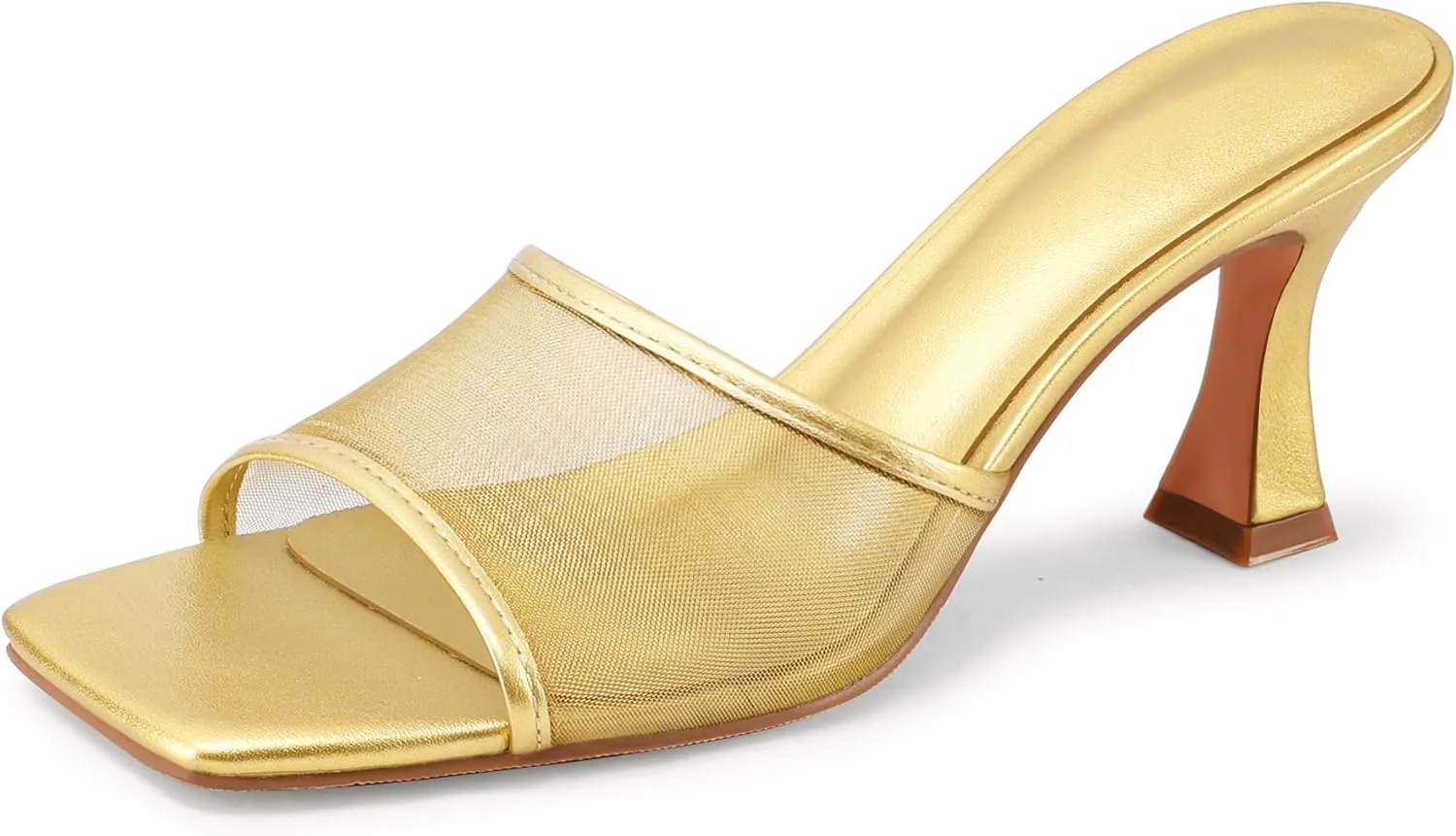 Mesh Mule Heels for Women Kitten Heel Sandals Open Square Toe Heeled Sandals Slip On Mules