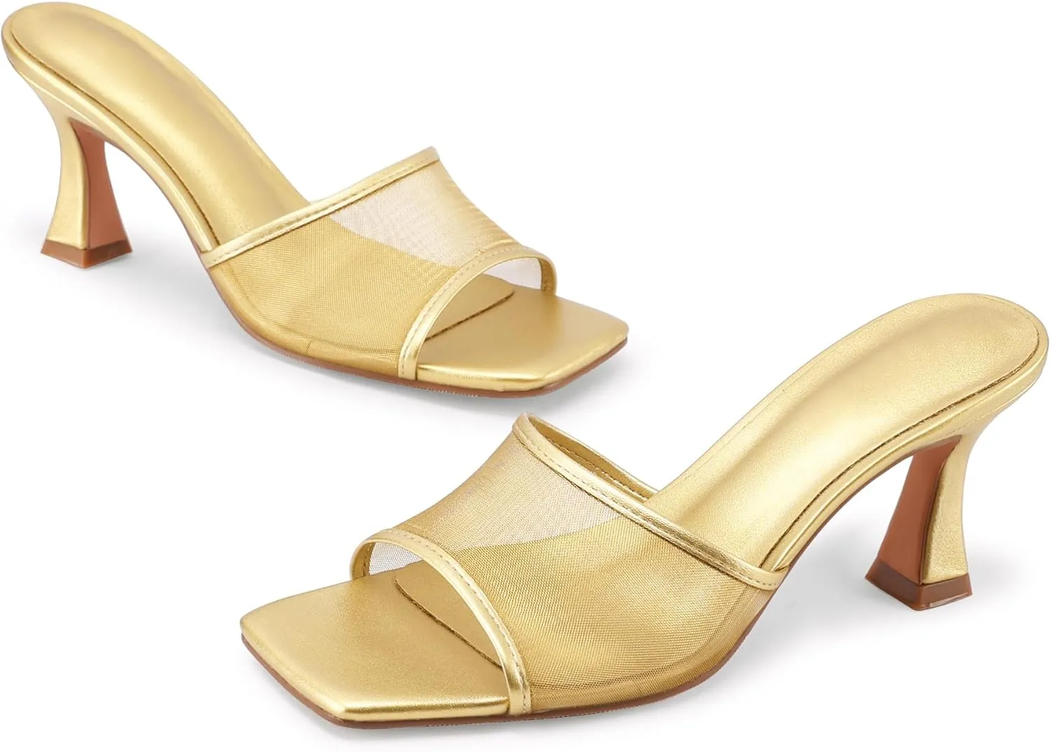 Mesh Mule Heels for Women Kitten Heel Sandals Open Square Toe Heeled Sandals Slip On Mules