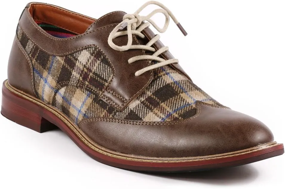 Metrocharm MET525-1 Men's Plaid Lace Up Wing Tip Classic Oxford Dress Shoes