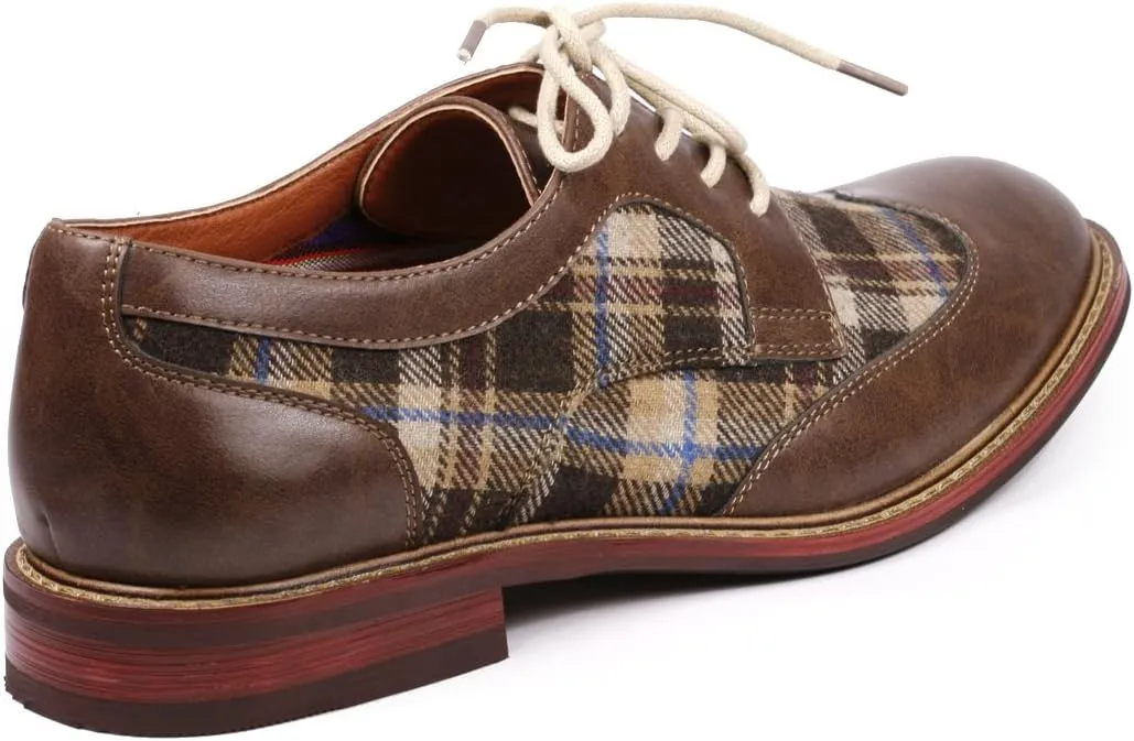 Metrocharm MET525-1 Men's Plaid Lace Up Wing Tip Classic Oxford Dress Shoes