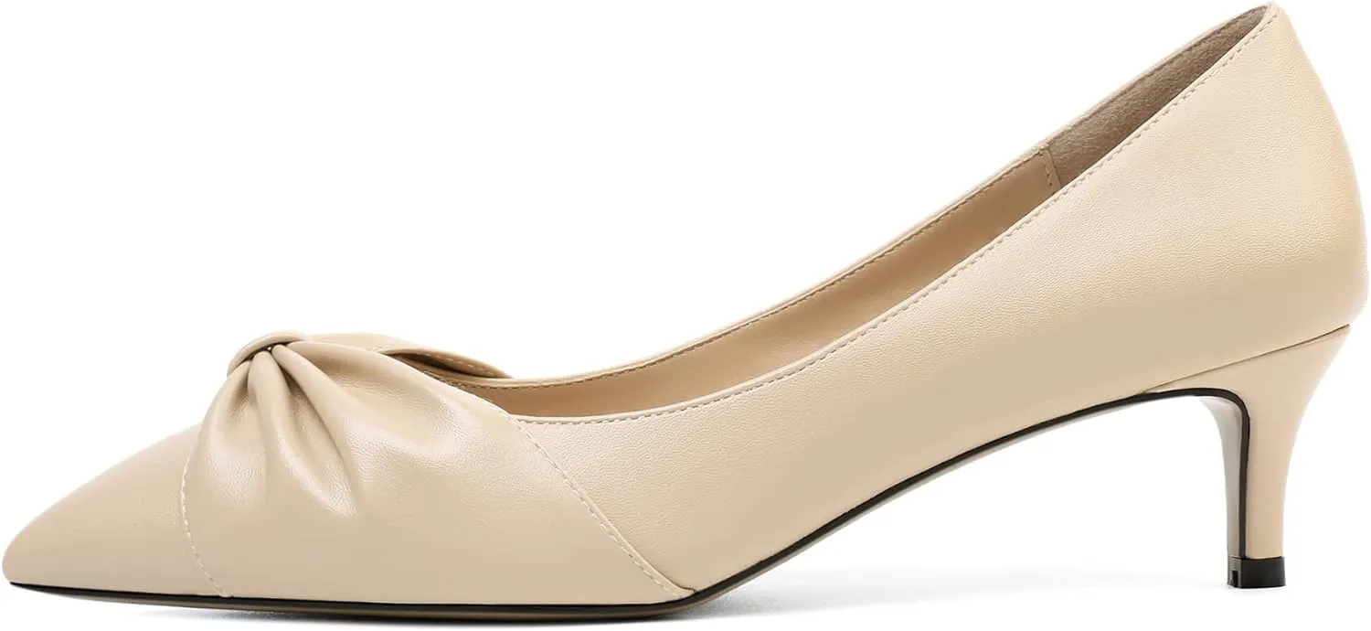 Mettesally Womens Kitten Heel Pumps Pointed Toe Mid Heels Bow Tie Comfort Slip On Heeled Shoes for Wedding Party Office