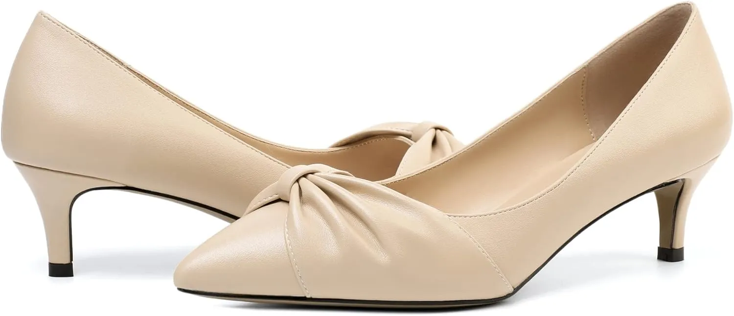 Mettesally Womens Kitten Heel Pumps Pointed Toe Mid Heels Bow Tie Comfort Slip On Heeled Shoes for Wedding Party Office