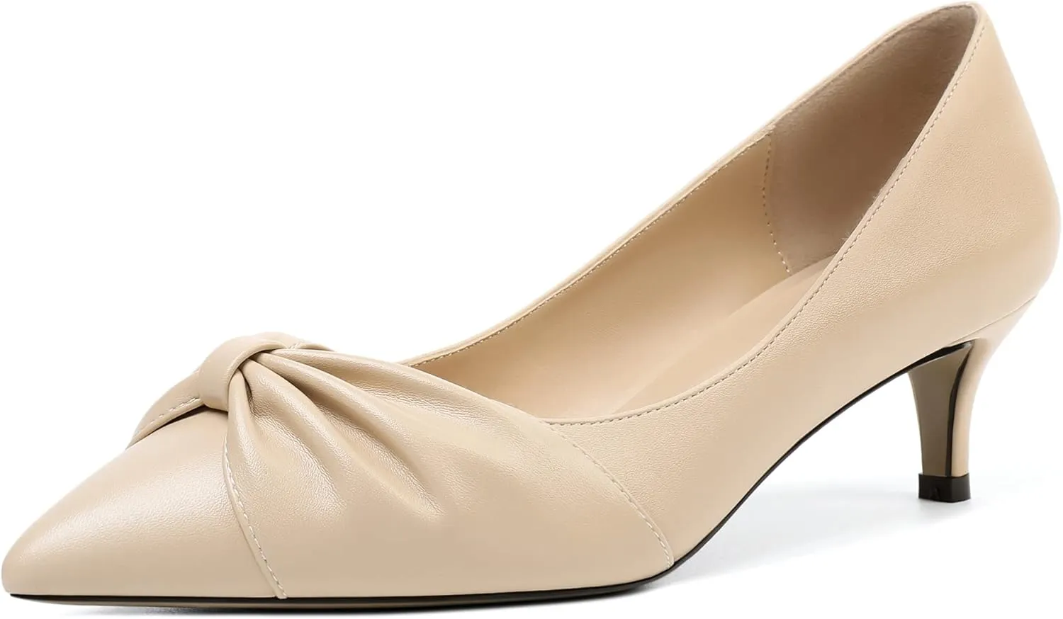 Mettesally Womens Kitten Heel Pumps Pointed Toe Mid Heels Bow Tie Comfort Slip On Heeled Shoes for Wedding Party Office