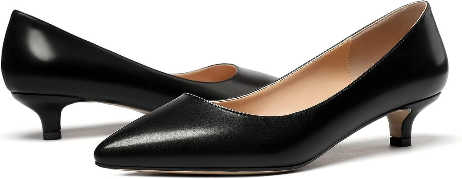 Mettesally Women's New Low Kitten Heel Pumps Pointed Closed Toe Slip On Dress Daily Office Shoes