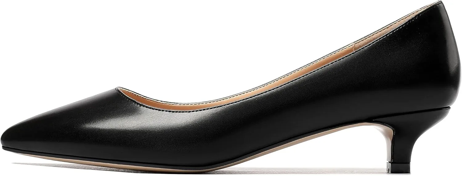 Mettesally Women's New Low Kitten Heel Pumps Pointed Closed Toe Slip On Dress Daily Office Shoes