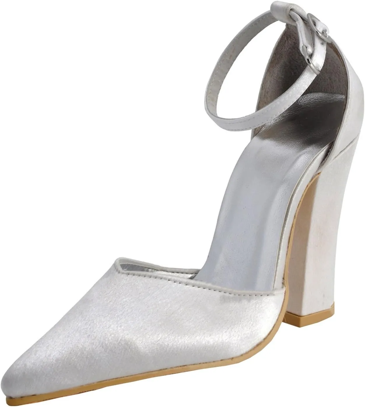 Minishion MZ609 Womens Pointy Toe Stiletto Heel Slip On Bridal Wedding Evening Satin Pump Shoes