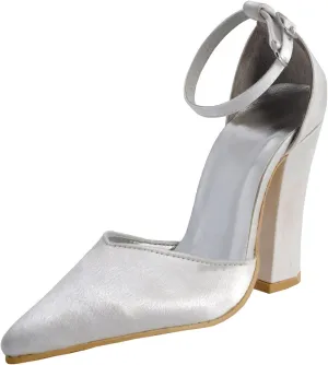 Minishion MZ609 Womens Pointy Toe Stiletto Heel Slip On Bridal Wedding Evening Satin Pump Shoes