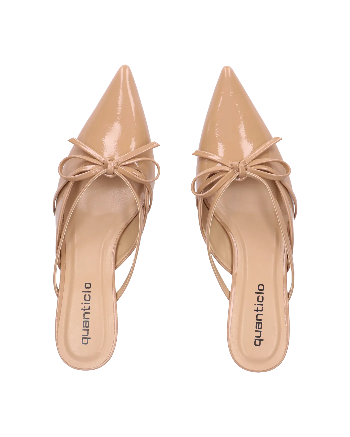 MINNY - décolleté in glassy beige con fiocco e tacco basso