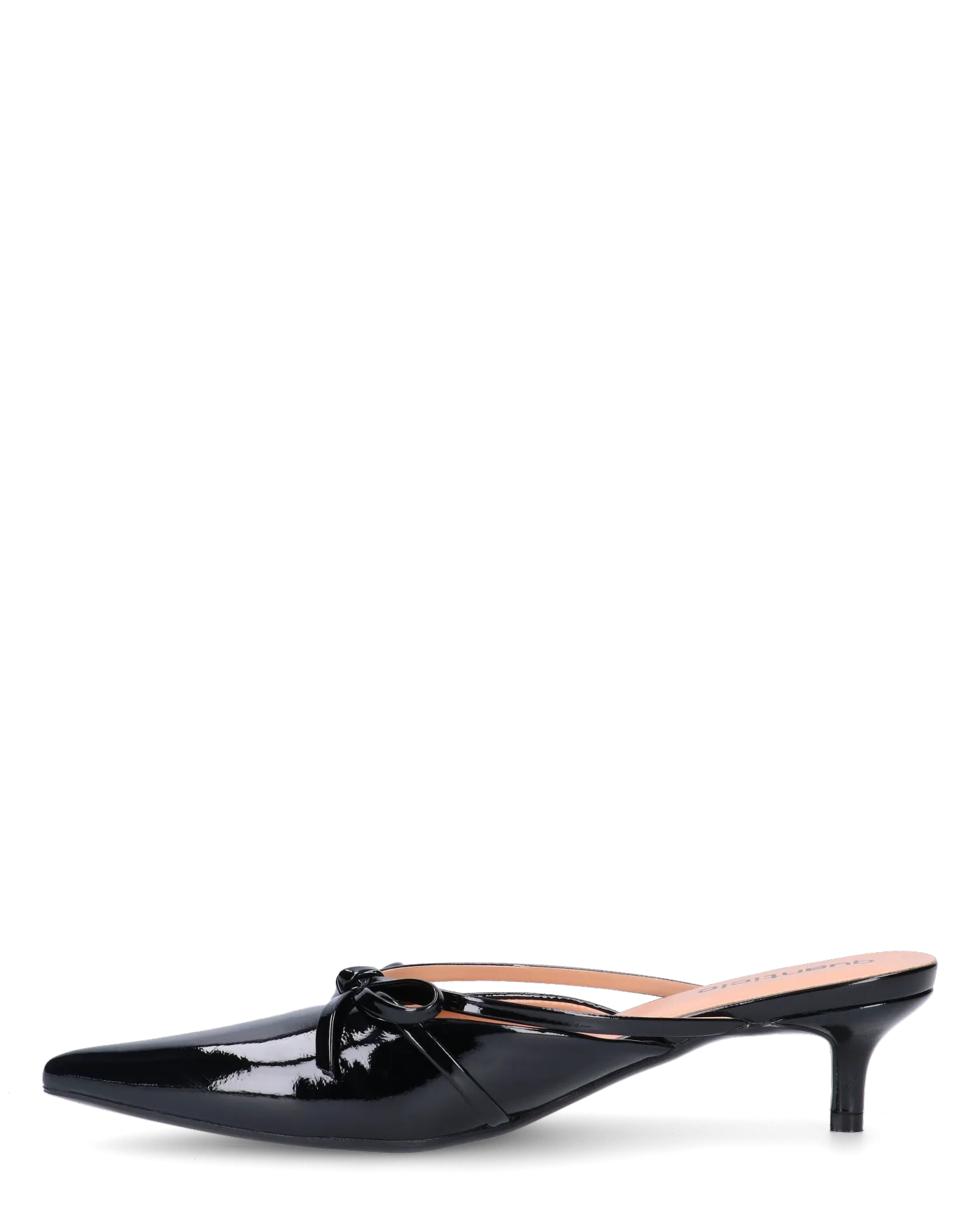 MINNY - décolleté in glassy nero con fiocco e tacco basso