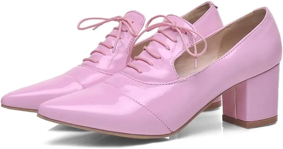 MIOKE Women's Pointed Toe Pump Oxfords Classic Patent Leather Lace Up Comfort Western School Dress Shoes