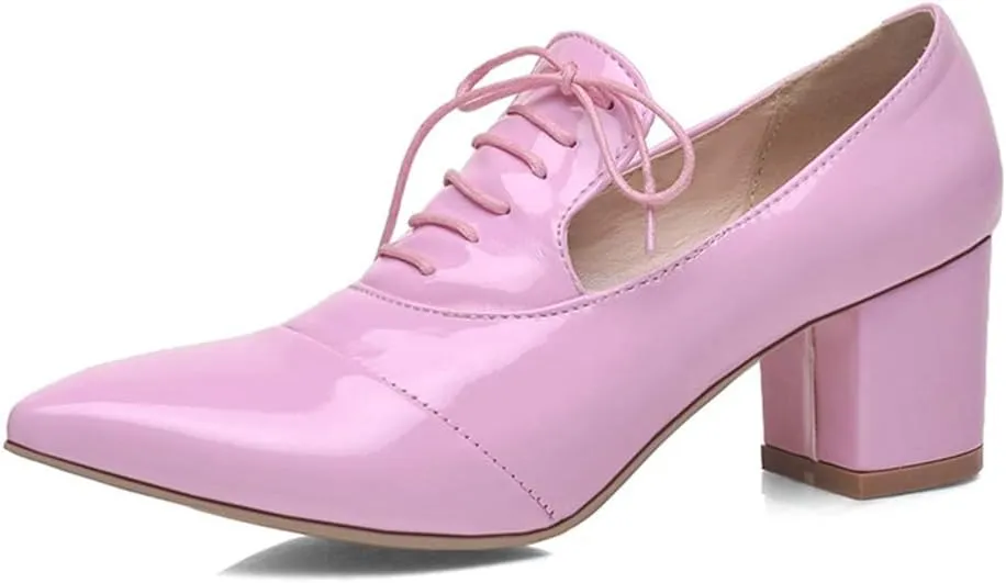 MIOKE Women's Pointed Toe Pump Oxfords Classic Patent Leather Lace Up Comfort Western School Dress Shoes