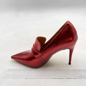 Miss Left Burgundy High Heel Loafer Pumps with Trim Pointed Toe Slip On Shoes