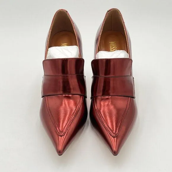 miss left Burgundy High Heel Loafer Pumps with Trim Pointed Toe Slip On Shoes