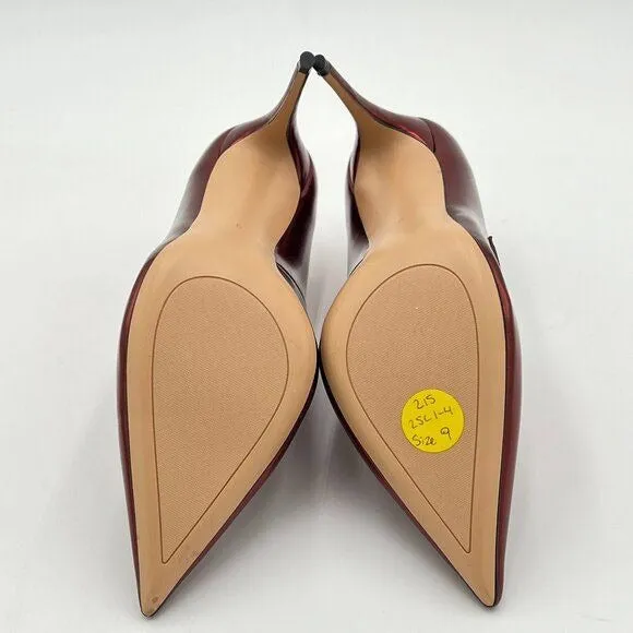 miss left Burgundy High Heel Loafer Pumps with Trim Pointed Toe Slip On Shoes