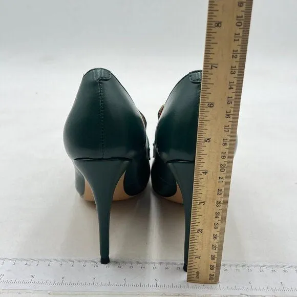 Miss left Green High Heel Loafer Pumps with Trim Closed Pointed Toe Slip On Shoe