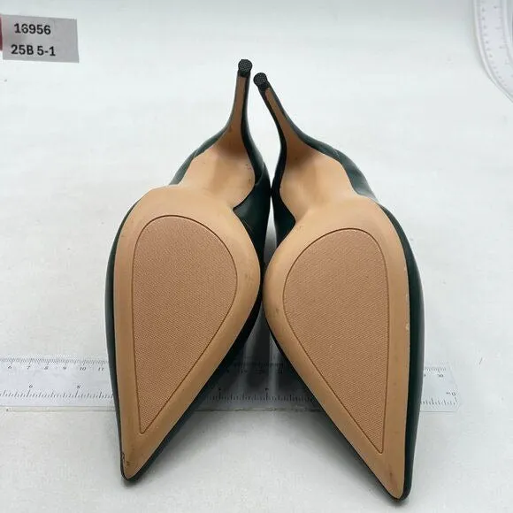 Miss left Green High Heel Loafer Pumps with Trim Closed Pointed Toe Slip On Shoe