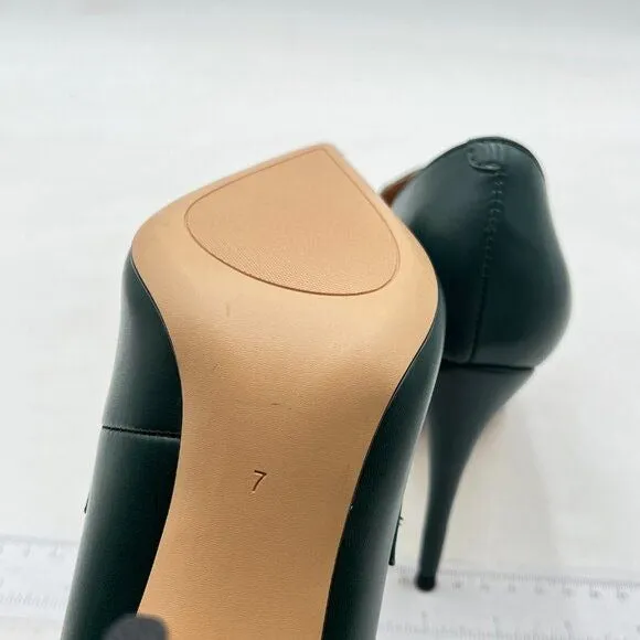 Miss left Green High Heel Loafer Pumps with Trim Closed Pointed Toe Slip On Shoe