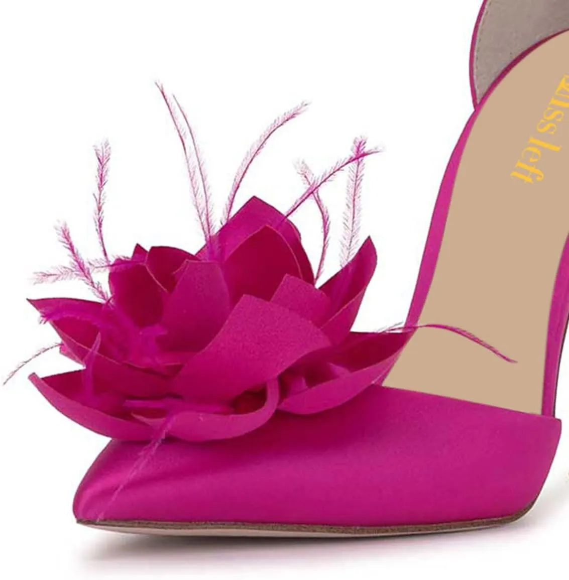 miss left Women Fashion Fur Pointy Toe D'Orsay Pumps with Ankle Strap Flowers Stiletto High Heel Sandals Wedding Event Shoes Size 4-16 US