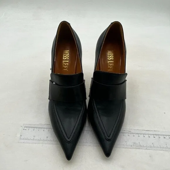 miss left Women Stiletto High Heel Loafer Pump with Trim Pointed Toe Black Shoes
