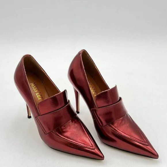 Miss left Women Stiletto High Heel Loafer Pumps with Trim Closed Pointed Toe Sli