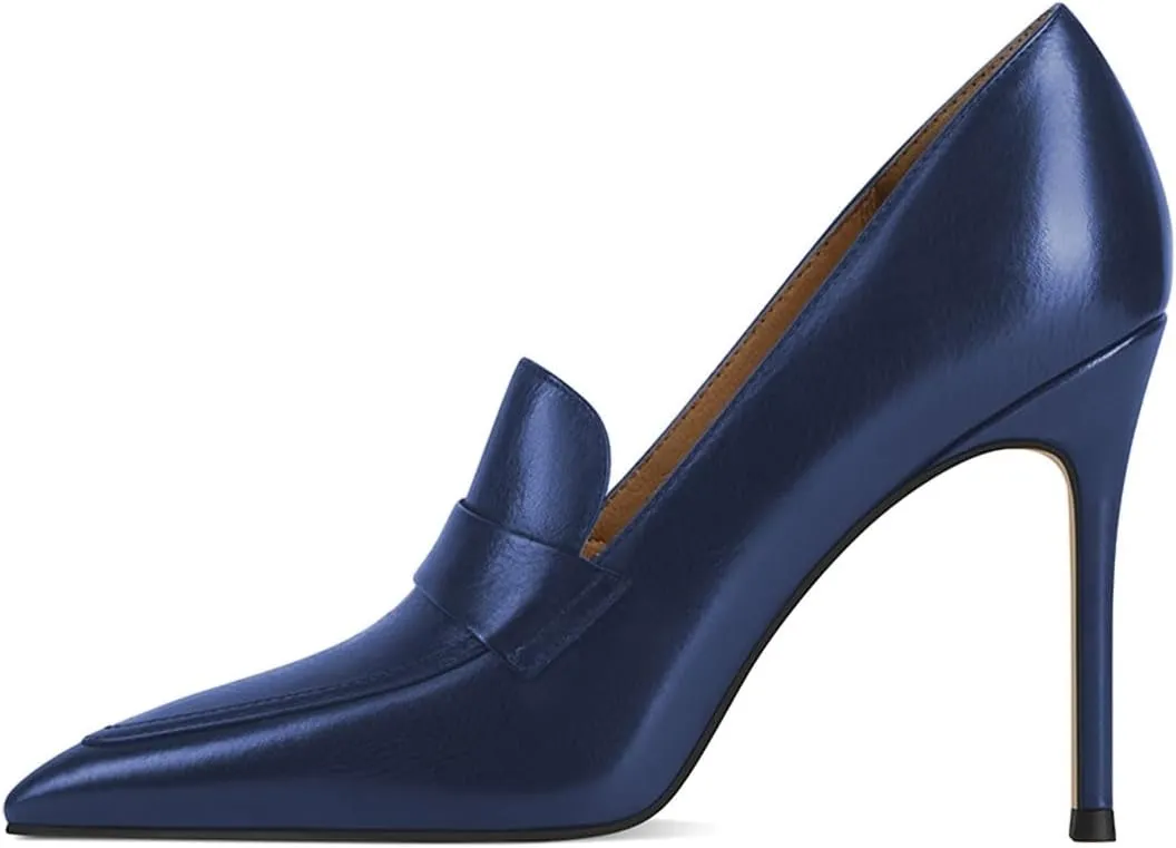 miss left Women Stiletto High Heel Loafer Pumps with Trim Closed Pointed Toe Slip on Basic Office Dress Shoes Size 4-16 US