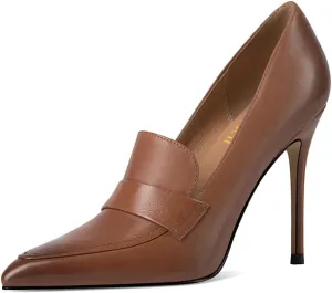miss left Women Stiletto High Heel Loafer Pumps with Trim Closed Pointed Toe Slip on Basic Office Dress Shoes Size 4-16 US