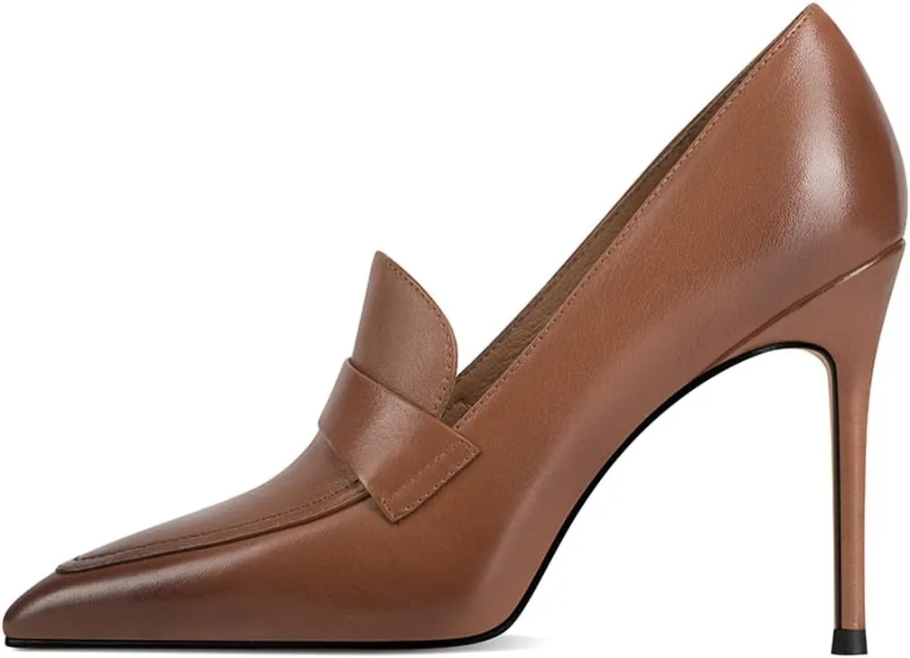 miss left Women Stiletto High Heel Loafer Pumps with Trim Closed Pointed Toe Slip on Basic Office Dress Shoes Size 4-16 US