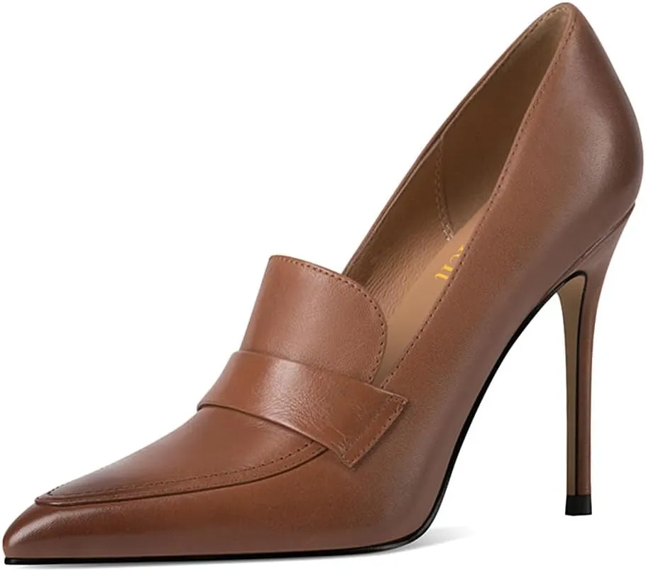 miss left Women Stiletto High Heel Loafer Pumps with Trim Closed Pointed Toe Slip on Basic Office Dress Shoes Size 4-16 US