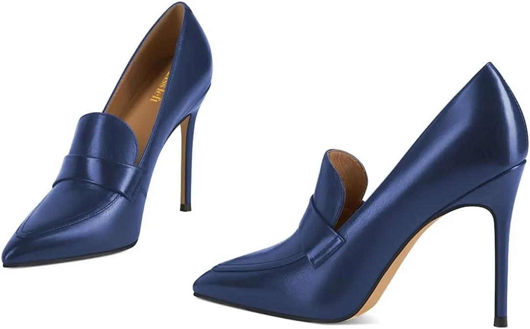 miss left Women Stiletto High Heel Loafer Pumps with Trim Closed Pointed Toe Slip on Basic Office Dress Shoes Size 4-16 US