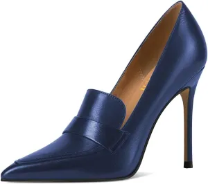 miss left Women Stiletto High Heel Loafer Pumps with Trim Closed Pointed Toe Slip on Basic Office Dress Shoes Size 4-16 US